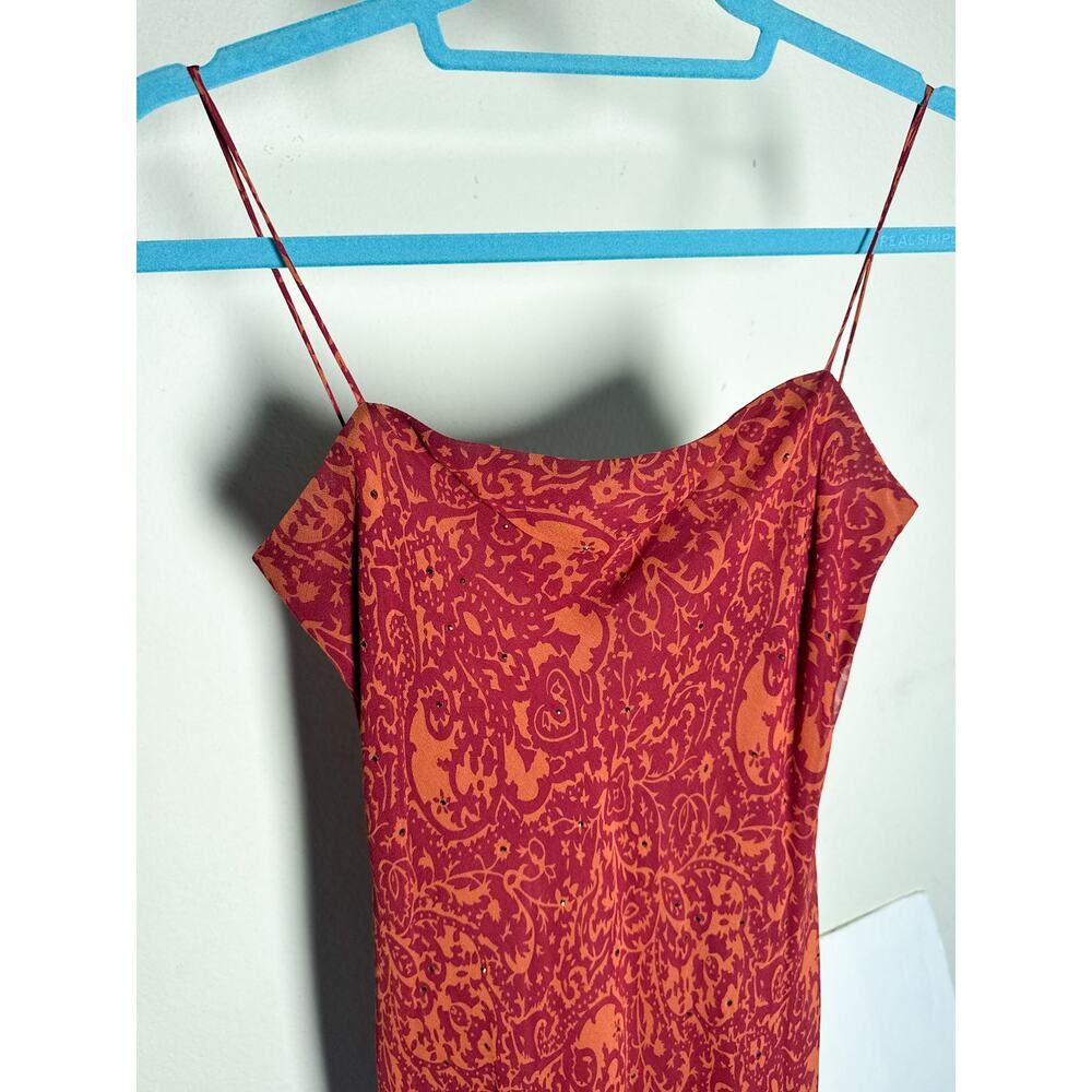 Laundry by Shelli Segal 100% Silk Paisley Rhinestone Maxi Dress Size 10 - Picture 3 of 17